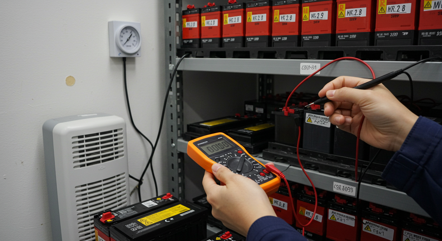 How to Store Li-ion Batteries for Reliability & Safety Employee performing periodic voltage checks - How to Store Li-ion Batteries for Reliability & Safety