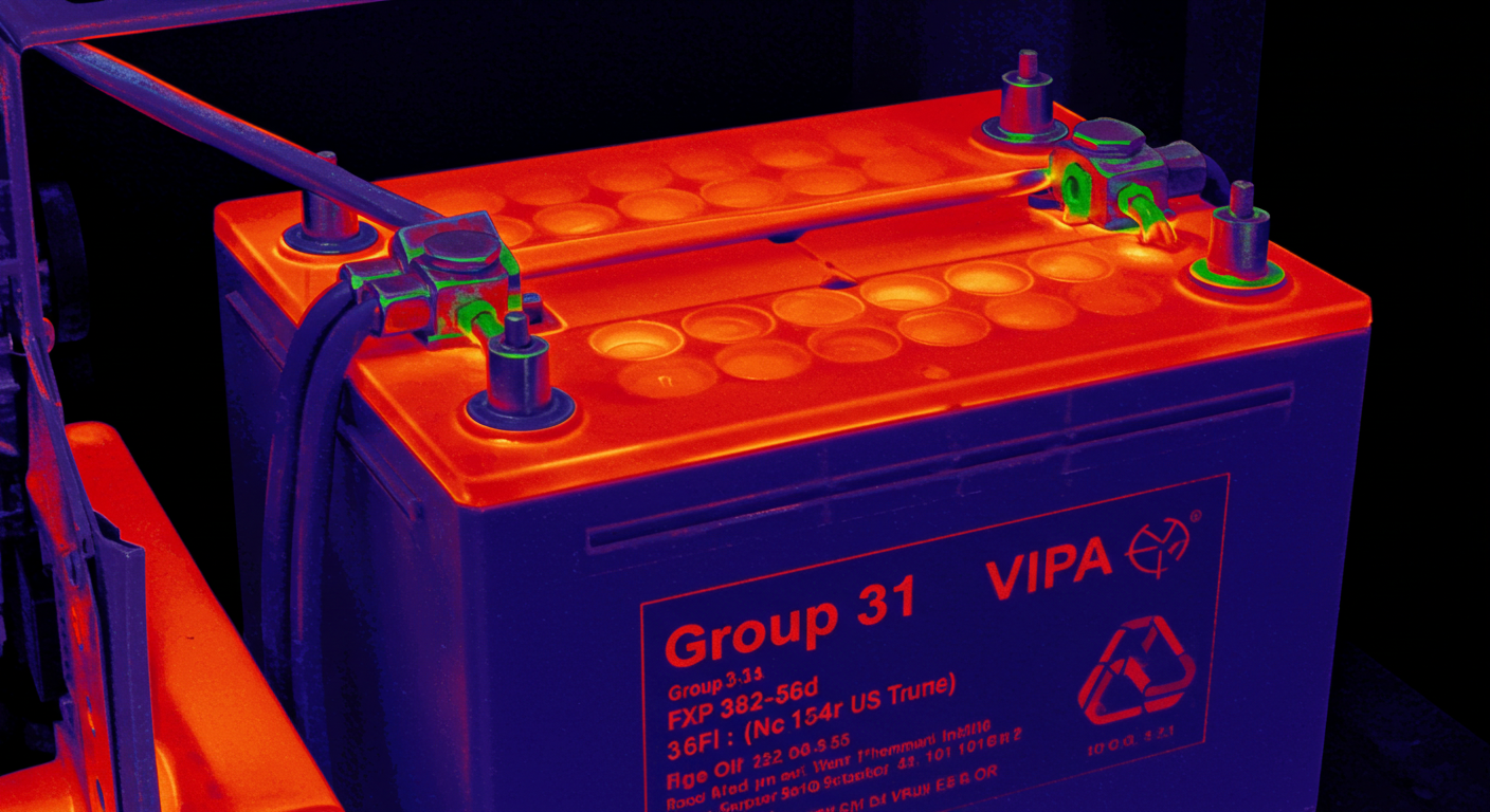 Group 31 Batteries: Dimensions, LiFePO4 & UL 2580-Certified Options Thermal imaging of Group 31 battery under load - Group 31 Batteries: Dimensions, LiFePO4 & UL 2580-Certified Options
