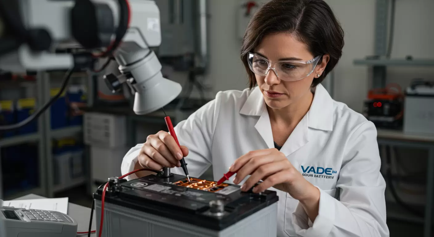 AGM Battery vs Lead Acid: The Ultimate Comparison Guide for 2025 Vade Battery engineer inspecting custom AGM battery - AGM Battery vs Lead Acid: The Ultimate Comparison Guide for 2025