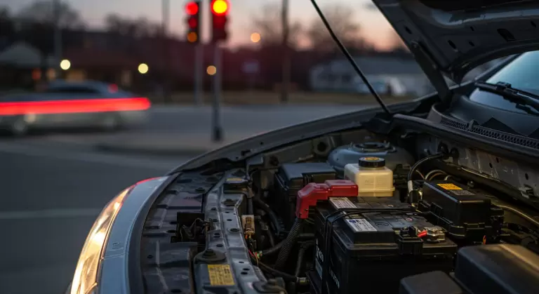 AGM vs. EFB vs. LiFePO4 Stop Start Batteries: Technical Guide 2025 Vehicle engine shutting off at traffic light with battery maintaining electrical systems 768x419 - AGM vs. EFB vs. LiFePO4 Stop Start Batteries: Technical Guide 2025